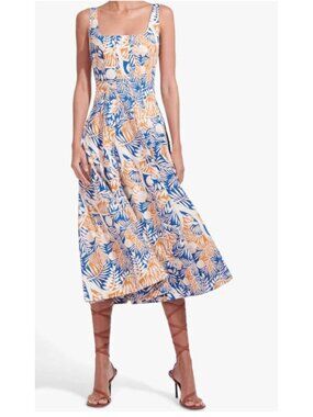 STAUD Wells Midi Dress Land and Sea Print Size 6
